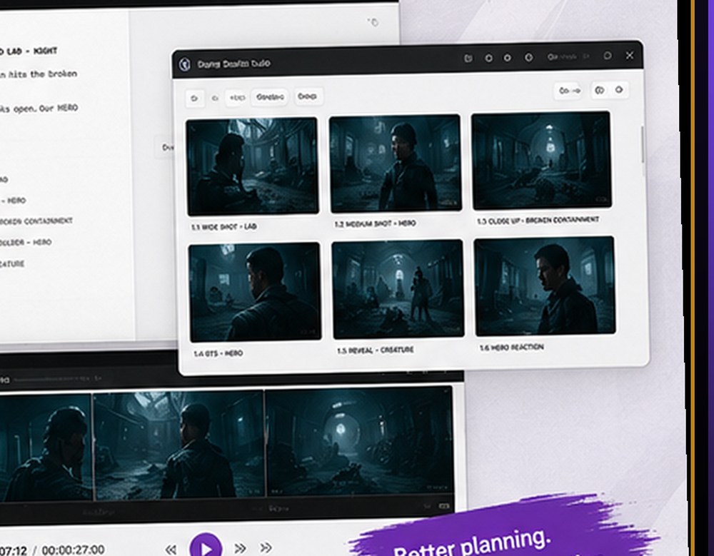 Storyboard Studio showing a sequence broken into numbered shots with an animatic timeline below